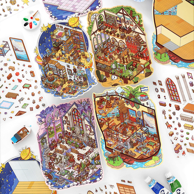 Infeel me小角落四五弹2.5D造景贴纸微缩场景小屋手工diy解压贴画