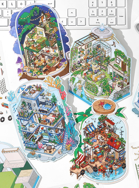 infeel me今日营业中2.5D造景贴纸手帐diy微缩场景解压堆叠贴画