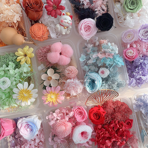 永生花玫瑰干花材料包DIY手工相框团扇婚鞋玻璃罩团建教师节活动