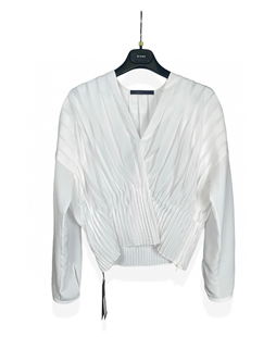 GIADA意大利专柜代购2024新款迦达V领蝙蝠袖压褶白色衬衫