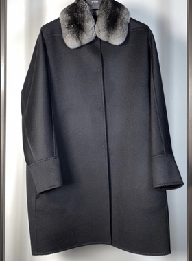 23秋冬新款GIADA伽达意大利代购毛丝鼠皮毛领口羊绒大衣