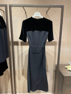 GIADA迦达意大利代购2024新款经典黑色丝绒拼接气质收腰连衣裙