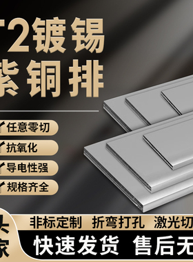 加工t2接地汇流紫铜排扁条镀锡空开接线连接片排母排铜条散热铜排