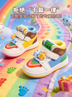 ABC ANGF鸳鸯鞋儿童板鞋冬季新款加绒软底运动鞋男童宝宝女童鞋子