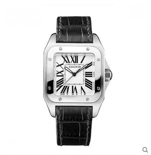 新款经典山度士方形罗马复古真皮女表男表皮带休闲腕表男女装表