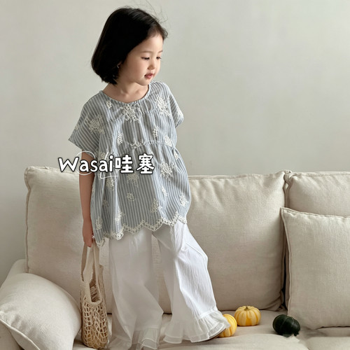 工艺款刺绣提花条纹上衣女