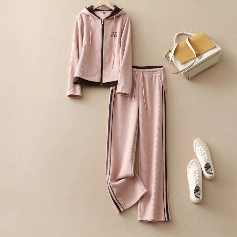 2025中年女士春秋新款休闲运动套装连帽外套时尚显瘦运动服两件套