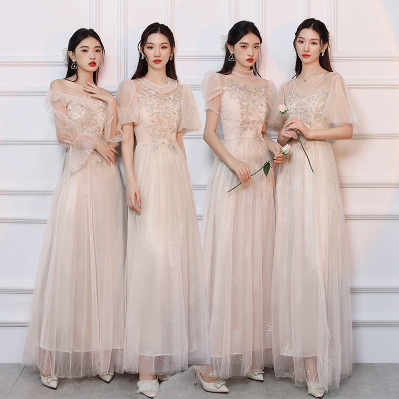 伴娘服2024秋季新款结婚姐妹团长款仙气质毕业裙子修身显瘦连衣裙