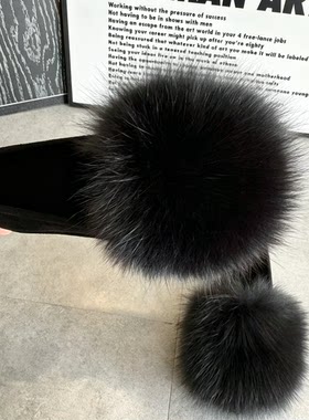 狐狸毛棉鞋女真毛瓢鞋懒人女鞋