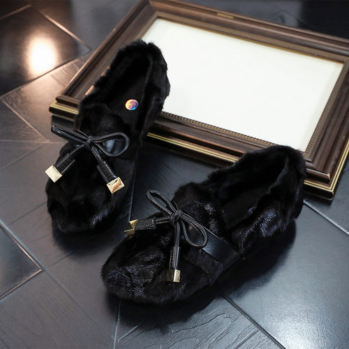 欧洲站厚底蝴蝶结时尚真毛女鞋