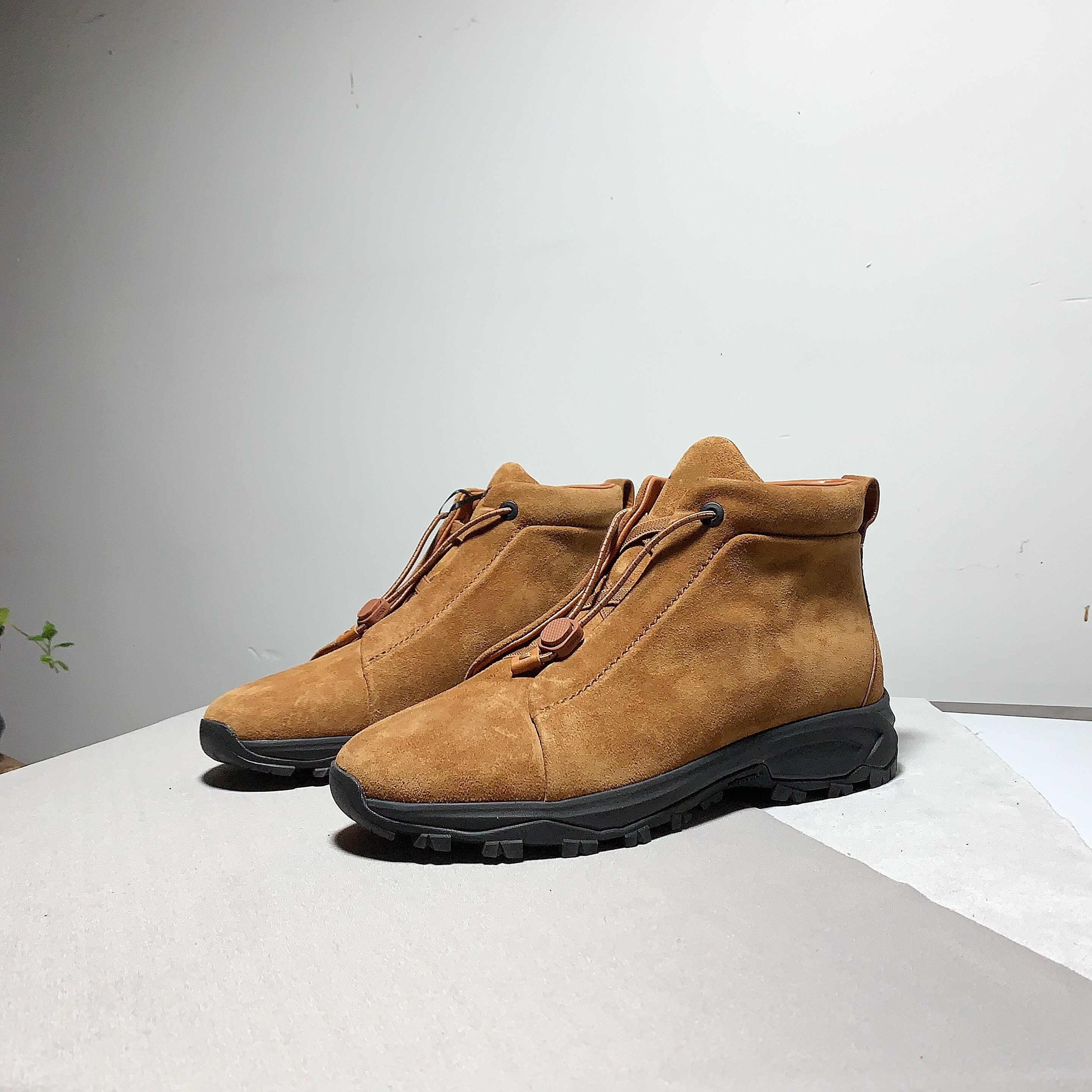 丝光牛皮高帮老钱风短靴