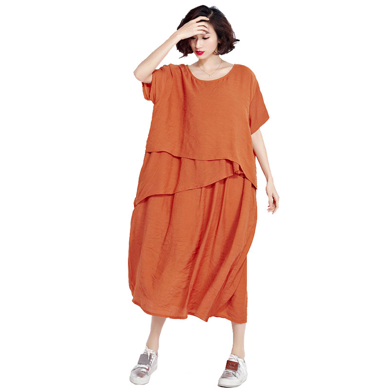 外贸出口宽松大码棉麻连衣裙 100~140斤胖MM显瘦简约女士休闲裙子
