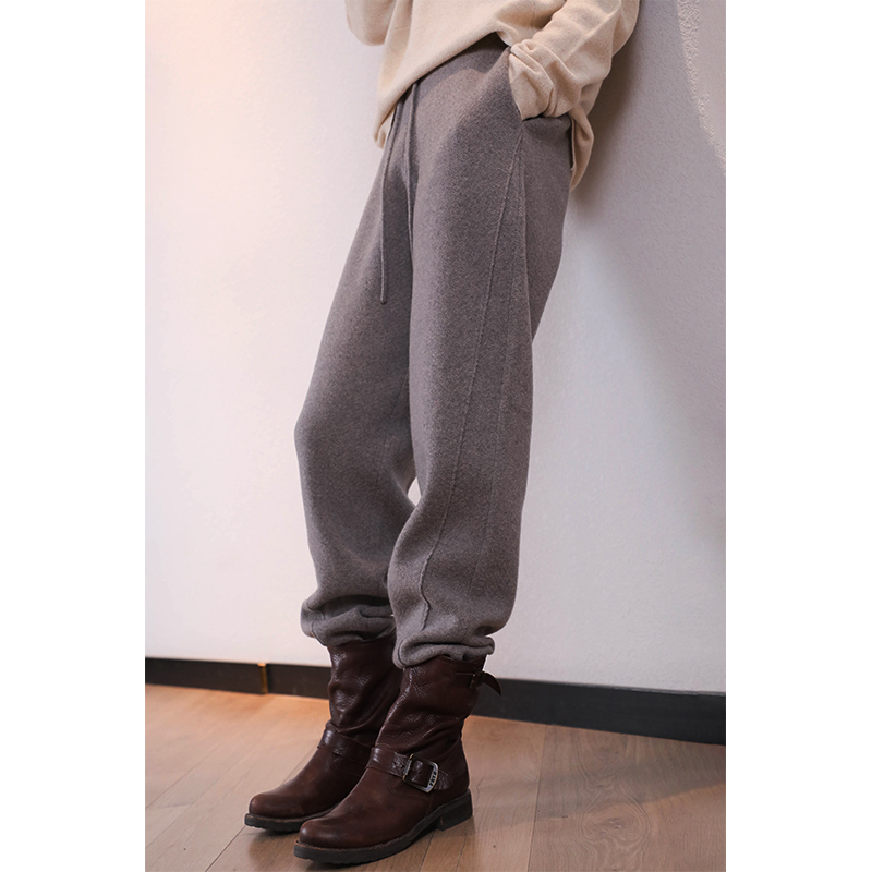 复古暗纹提花加厚羊绒锥形小脚裤