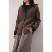 东雍 高捻加密复古手工裁剪可立可翻边双面两穿羊绒开衫 西服外套