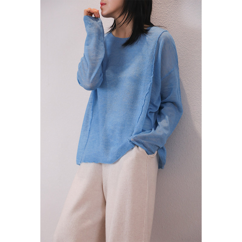 东雍 一片云 精纺圆领手工外缝超幼超细轻薄羊毛混纺针织套头衫