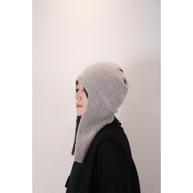 日系纯色羊绒针织包头护耳飞行帽
