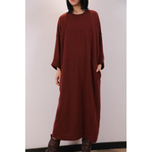 东雍 羊绒针织连衣裙 中长款 暖阳下 复古外缝宽松圆领带兜七分袖