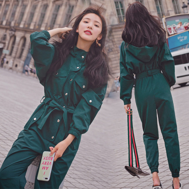 2019春装新款韩版高腰显瘦长袖连身裤子女秋工装社会连帽连体衣裤|ruв категории Женская одежда, брюки, брюки - от Buy2taobao.com для оказания профессиональной услуги покупки агента Taobao