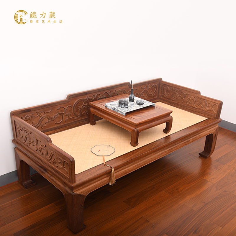 铁力藏 中国铁力木螭虎灵芝纹罗汉床 收藏级明式家具中式会客卧榻