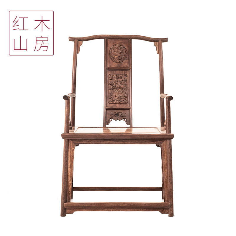 铁力藏 铁力木麒麟引凤纹四出头官帽椅 铁梨木主人椅明式书房椅