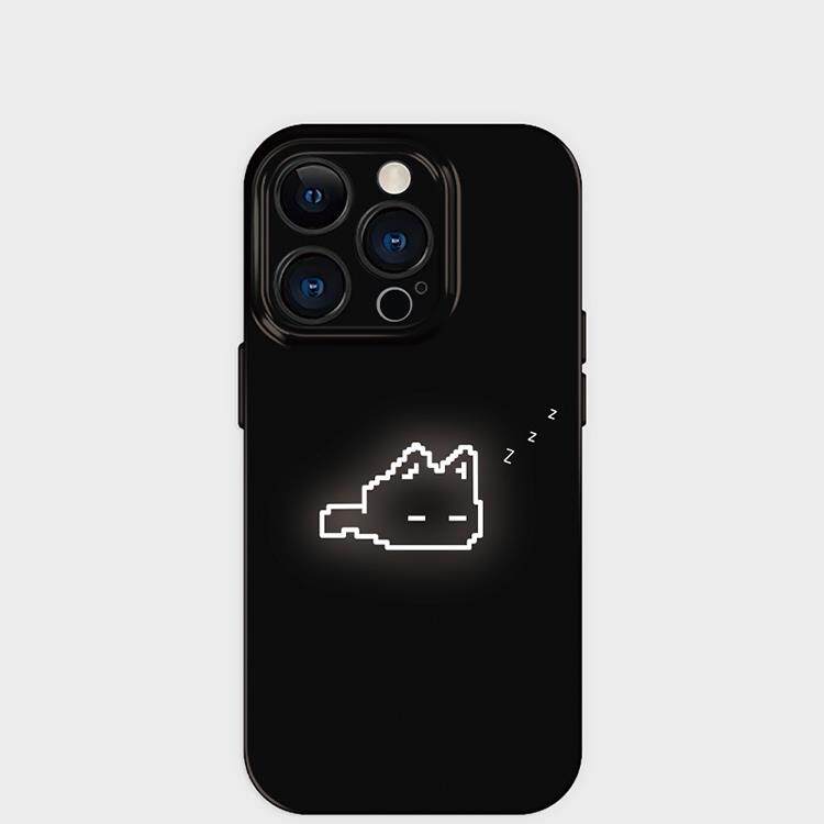 像素夜光猫~适用iPhone苹果16promax手机壳保护外壳小米15女生可爱趣味14超萌有趣的13黑色耐脏ins风艺术小众