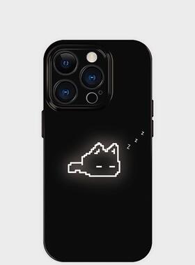 像素夜光猫~适用iPhone苹果16promax手机壳保护外壳小米15女生可爱趣味14超萌有趣的13黑色耐脏ins风艺术小众
