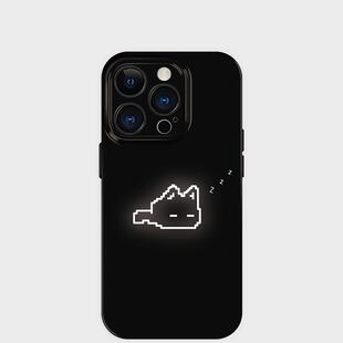 像素夜光猫~适用iPhone苹果16promax手机壳保护外壳小米15女生可爱趣味14超萌有趣的13黑色耐脏ins风艺术小众