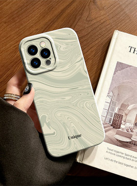 绿色纹路高级感适用苹果华为iPhone14plus12pro max小米手机壳p50荣耀vivo全包菲林oppo红米菲林软壳全包镜头