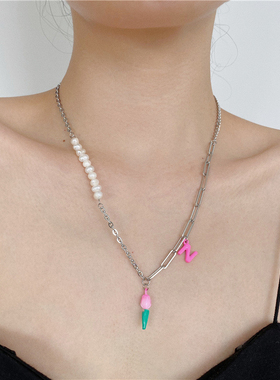 天然淡水冷淡风钛钢项链毛衣链