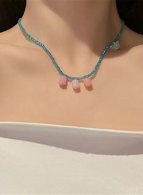 小香风水晶蝴蝶项链锁骨链