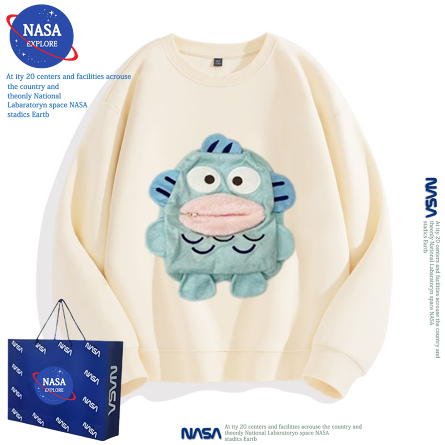 NASA小丑鱼可爱3D抽纸长袖男女搞笑秋冬卫衣加绒加厚【随身带纸】