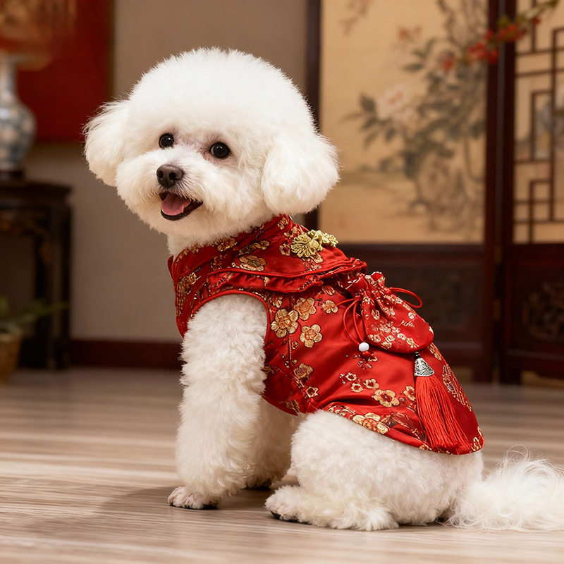 狗衣服唐装红色喜庆中大型犬旗袍图片