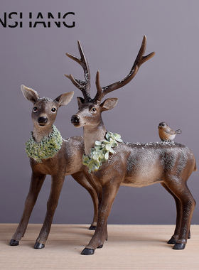美式风格客厅圣诞节家居装饰品鹿摆件树脂工艺品冬日氛围感小摆设