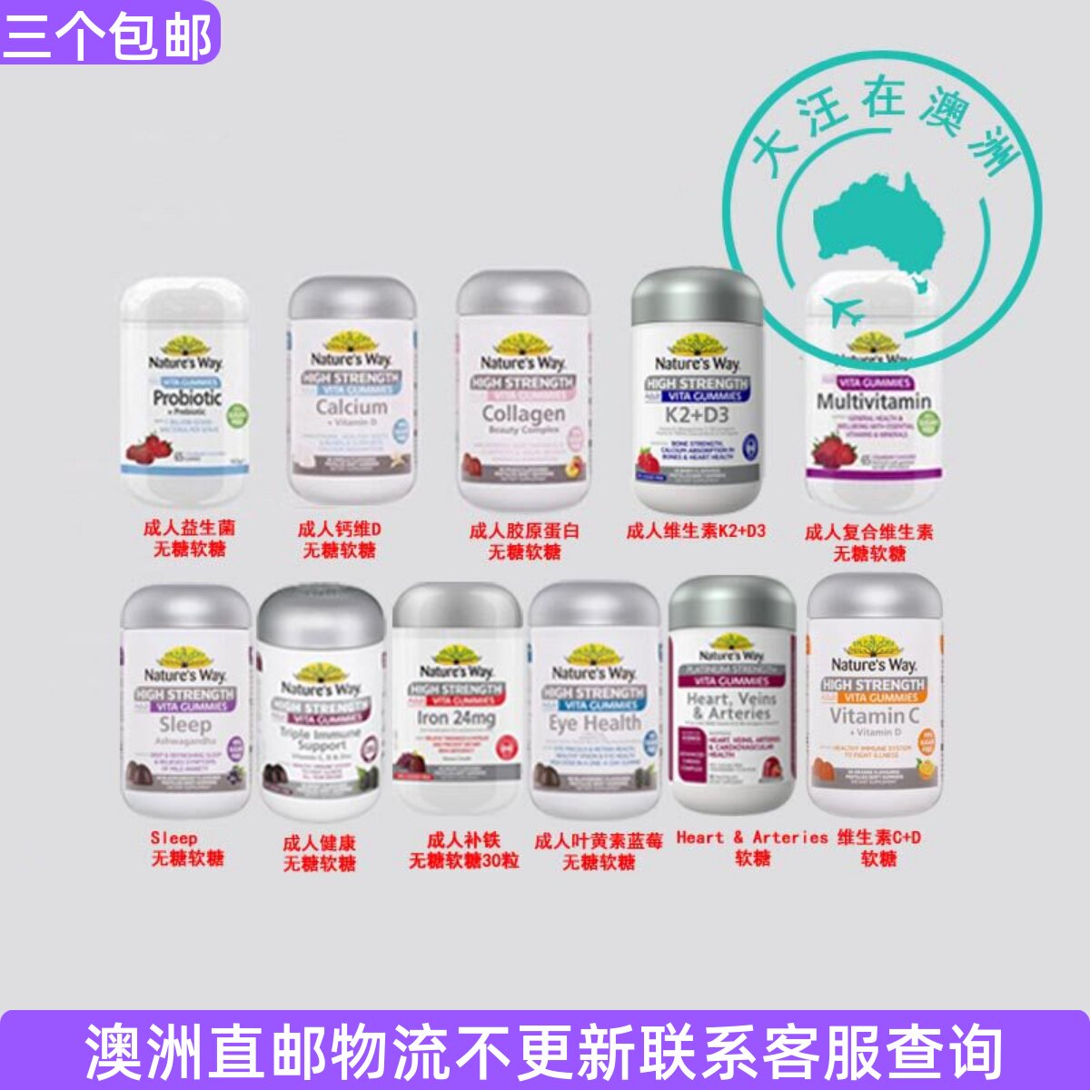 Nature's Way佳思敏成人无糖软糖维D钙益生菌维生素铁叶黄素NW114