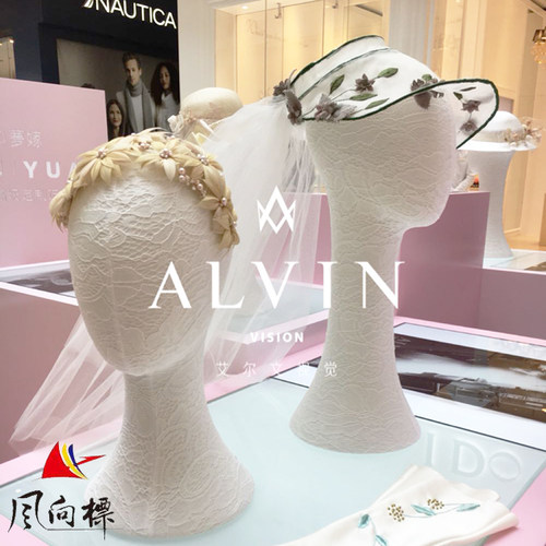 蕾丝头模道具男女包布头模橱窗陈列帽子丝巾假发饰品展示假人头