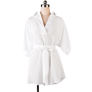 迷瞳 bf 男友风 白衬衫睡裙中长款宽松透视女雪纺系带性感睡衣 DM