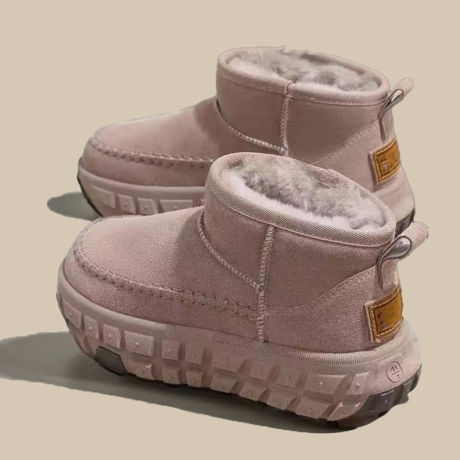 轮胎厚底雪地靴女2025年冬季新款低帮短筒加绒加厚保暖棉鞋子