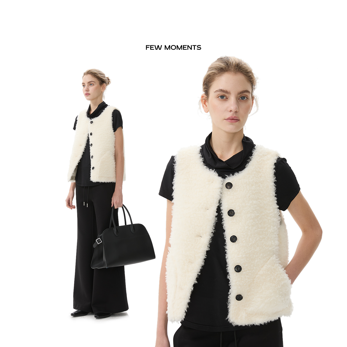 FEW MOMENTS 澳洲羊毛皮毛一体无袖马甲