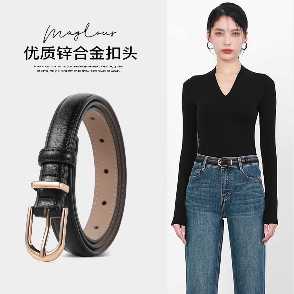 卡帝乐鳄鱼女士皮带二层牛皮针扣腰带/皮带/腰链