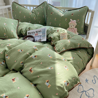 草莓小狗四件套全棉双层纱卡通