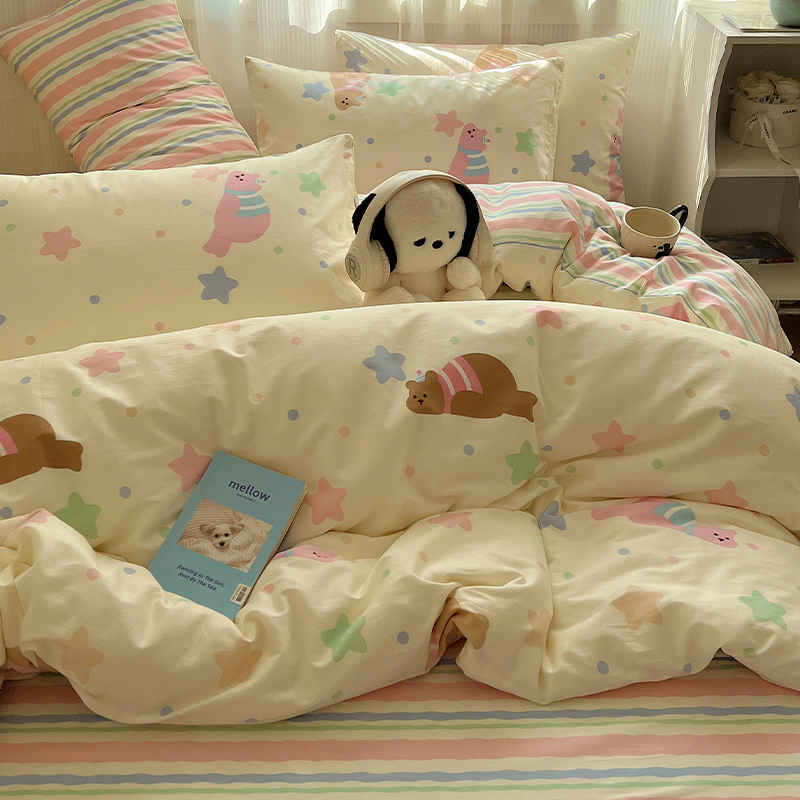 床单床笠四件套纯棉可爱卡通