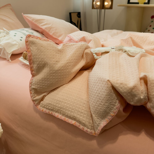 简约华夫格三角针纯棉四件套全棉