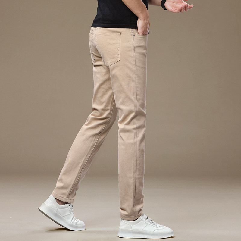 2016新款纯棉卡其色裤子男士夏季薄款弹力休闲牛仔裤夏天透气男裤