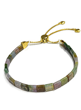 天然彩玉玛瑙手环小方块手链印度彩玛瑙多色细手链女款礼物友谊