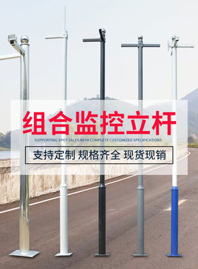 监控立杆2/3/4/5/6米不锈钢杆子 小区摄像头道路八角支架枪机立柱