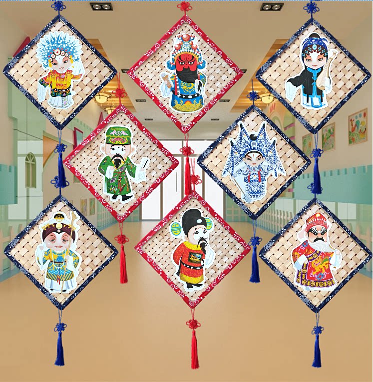 竹编中国风特色京剧人物空中吊饰幼儿园学校走廊楼道室内挂饰装扮