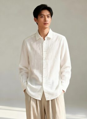 【100%汉麻】翻领衬衣春秋上衣春季白色新款2026长袖衬衫-HM042