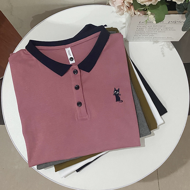 短袖t恤女宽松polo衫女款夏季时尚洋气撞色减龄大码翻领上衣女