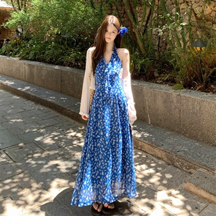 大码夏度假超长裙子胖MM巨好看碎花吊带连衣裙绝美仙女高腰沙滩裙