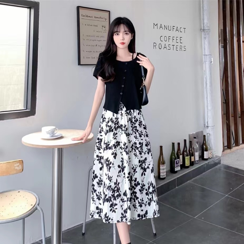 针织大码半身裙碎花不规则显瘦